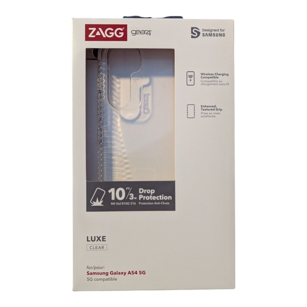 J5. ZAGG Gear4 Luxe Clear Case for Samsung Galaxy A54 5G, Wireless Charging Comp